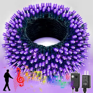 LAMPHOME 66ft Halloween Lights with Music Motion Sensor Controller,200 LED Fairy Starry String Light Plug in for Indoor Outdoor Xmas Tree Wedding Party Decoration (Purple)