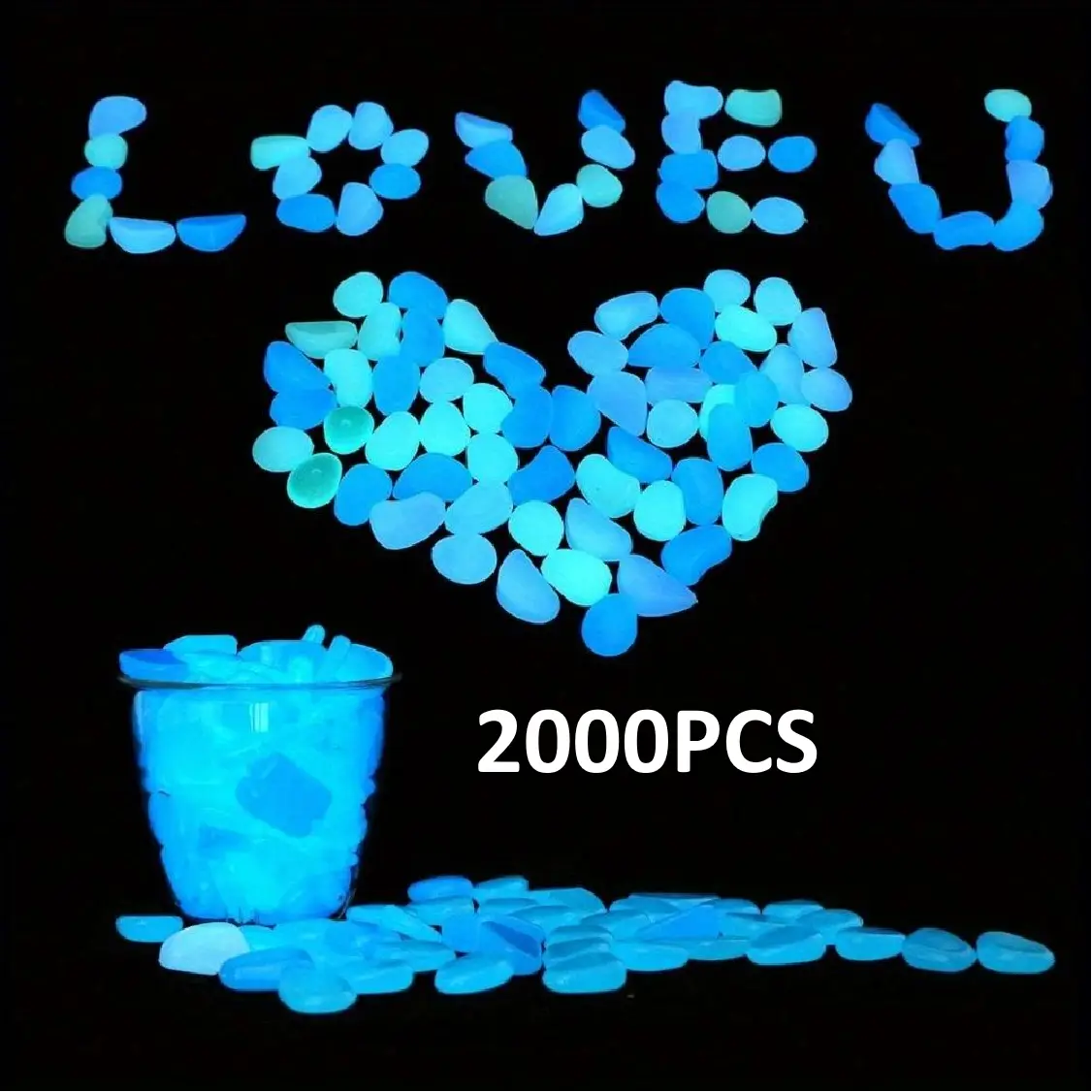 2000 PCS Glow in The Dark Garden Pebbles Stones Rocks for Yard and Walkways Decor, DIY Decorative Luminous Stones in Blue