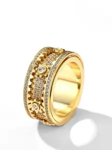 Anti-Anxiety Ring, Stress Relief Fidget Spinner Ring, Unisex Stainless Steel Rotating Gear, Diamond Accent, Meditation Aid