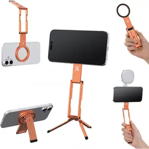 K&F CONCEPT 7mm Thin 59g Magnetic Phone Stand, Foldable Selfie Stick for iPhone, Dual-Sided Magnets Mini Tripod Pocket Cell Phone Stand with Hook, Compatible with iPhone 17-12 Series Android Phones