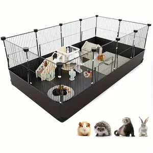 Guinea Pig Cage With Waterproof PVC Bottom Liner & One-Hand Release Hook, Triple Fixing C&C Cage For Guinea Pigs, Bunny, Rabbit, Hedgehog, Small Animal Indoor Playpen 48''L X 24''W X 16''H