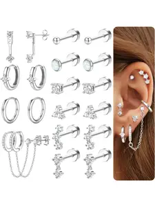 Gold Earrings for Women Hypoallergenic Flat Back Earrings Gold Flatback Studs Stainless Steel Earrings Small Hoops Earring Stacks Cartilage Earring Sets for Multiple Piercing