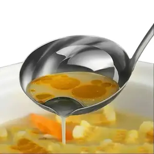 1pc Stainless Steel Oil Separator Spoon - Effortless Fat Remover for Healthy Cooking - Multi-Functional Soup Ladle & Gravy Skimmer - Premium Kitchen Tool