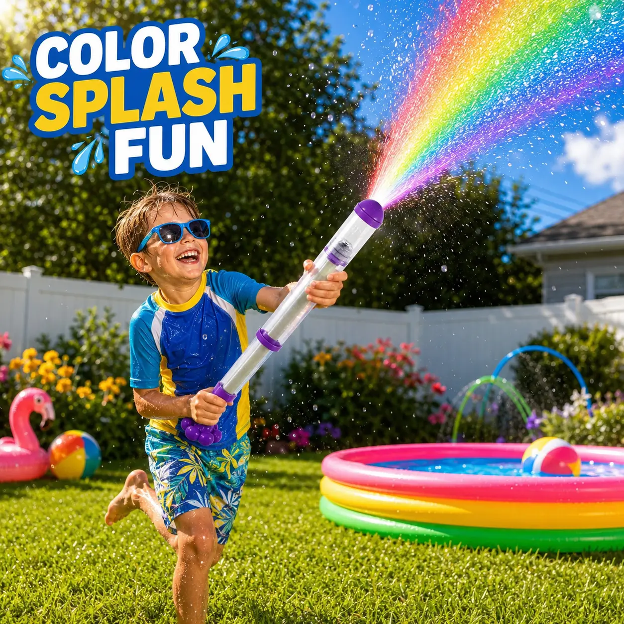 Color Splash Water Gun Toy – High Pressure Rainbow Spray Gun for Kids & Outdoor Fun