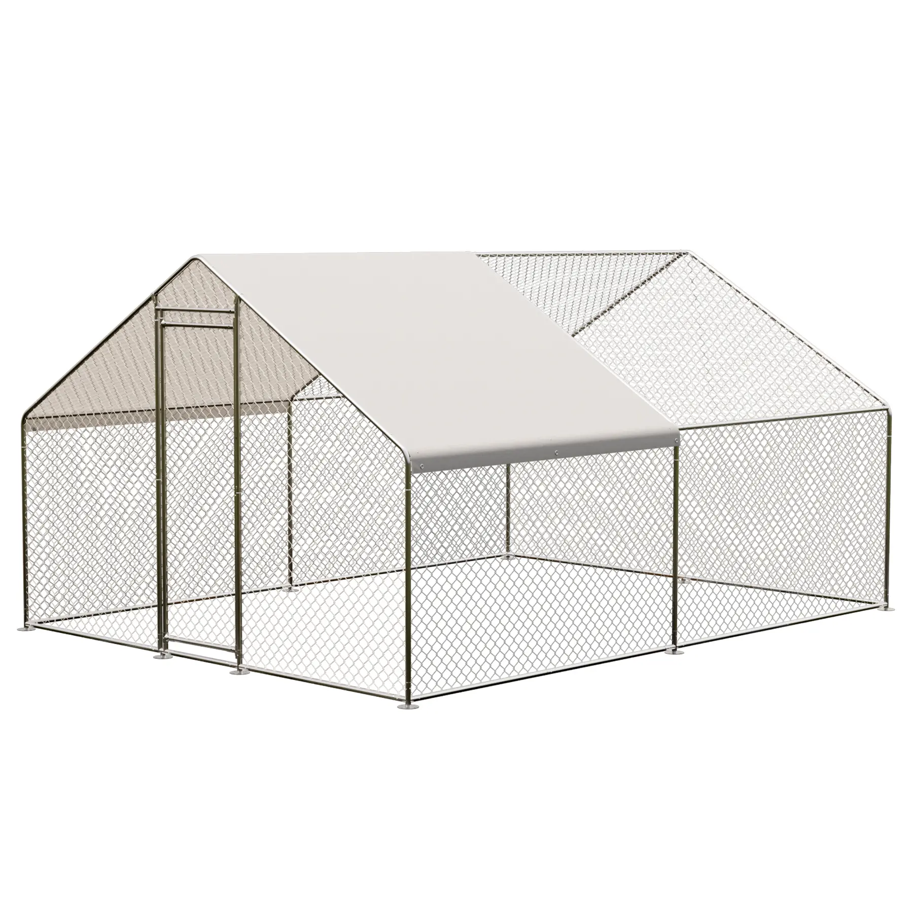 Large Space Steel Frame Walk-in Chicken Coop Enclosure, 9.8x19.7x6.6ft Silver Predator-Safe Poultry House with Hexagon Mesh, UV-Resistant Waterproof Outdoor Cage for Farm Animals