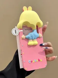 Crybaby Design Cute Cartoon Crying Girl Silicone Phone Case for Apple 17 Promax 16 15 14 Models Creative Protection with Adorable Pink and Yellow Accents