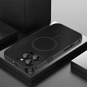 [KQ]Unibody Frame Case For IPhone 17 Pro Max 16 15 14 13, Ultra Slim Magnetic Metal Snap-On Case, Magnetic Charging Aluminum Metal Bumper Matte Shell