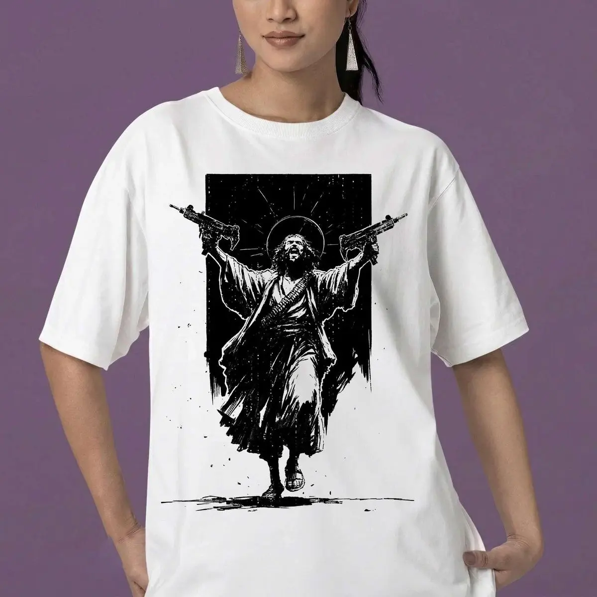 Comfort Colors Uzi Jesus Shirt, Dungeon Crawler Carl Princess Donut Tactical God Badass Christian Humor Gift, Unisex Fitted Short Sleeve Tee, Casual Clothing