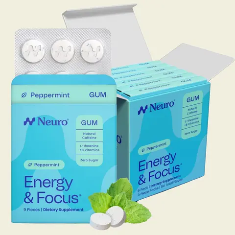 Neuro Peppermint Energy & Focus Gum/Mints - Sugar Free with Natural Caffeine, L-theanine, Vitamin B12 & Vitamin B6