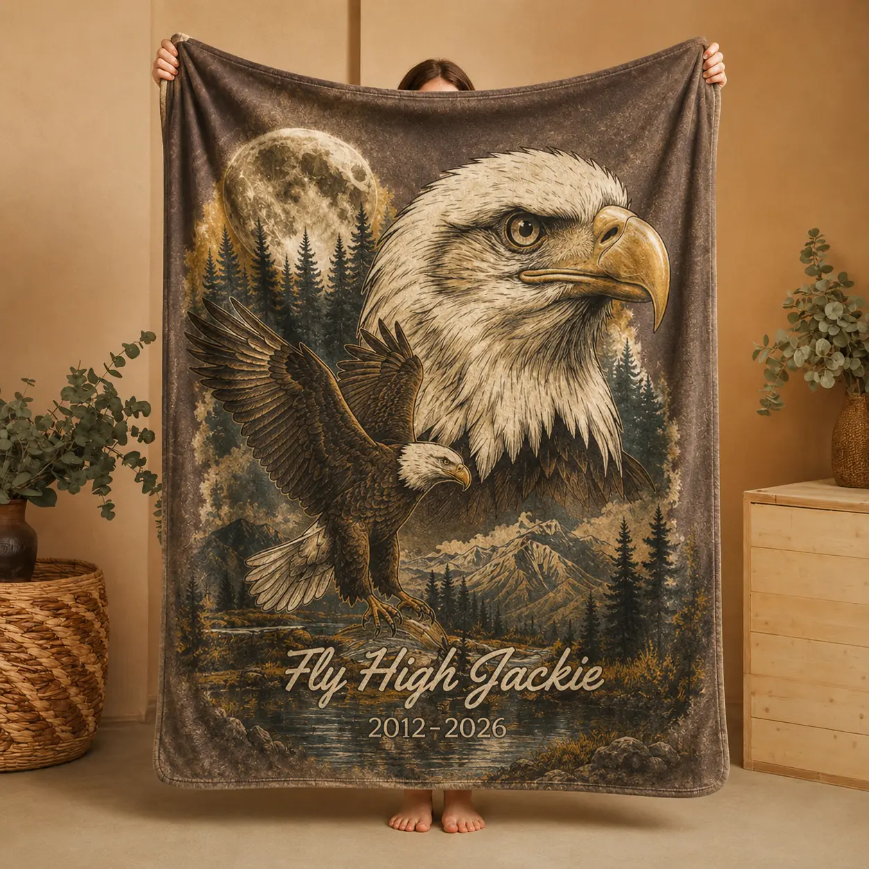 Jackie Eagle Memorial Fleece Blanket V4, Forever Our Queen Bald Eagle Tribute, Big Bear Eagle Throw, 2012–2026 Memorial Fleece Blanket, Soft Cozy Throw Blanket, Decor For Sport Lovers, Philadelphia Football Gift for Fans