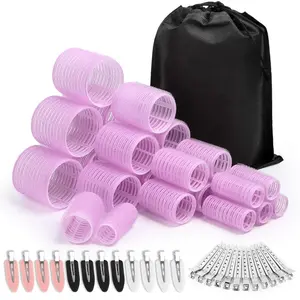 Rollers Hair Curlers Set of 48 with 24 Curlers (6 Jumbo, 6 Large, 6 Medium, 6 Small) and 24 Clips for Long, Medium, Short Hair (Purple)