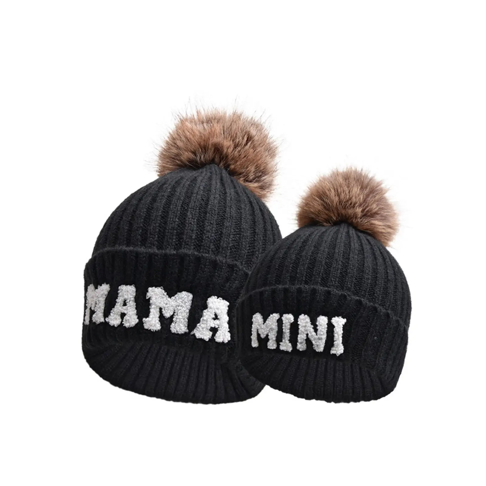 Parent-Child Beanie Hat Winter Beanie Hat for Mom & Kids - Matching Family Crochet Cap, Warm Knit Hat with Embroidery, Ideal for Family Outfits