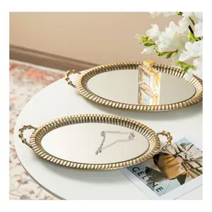 Glitzhome Set of 2 Oval Metal Mirrored Decorative Trays