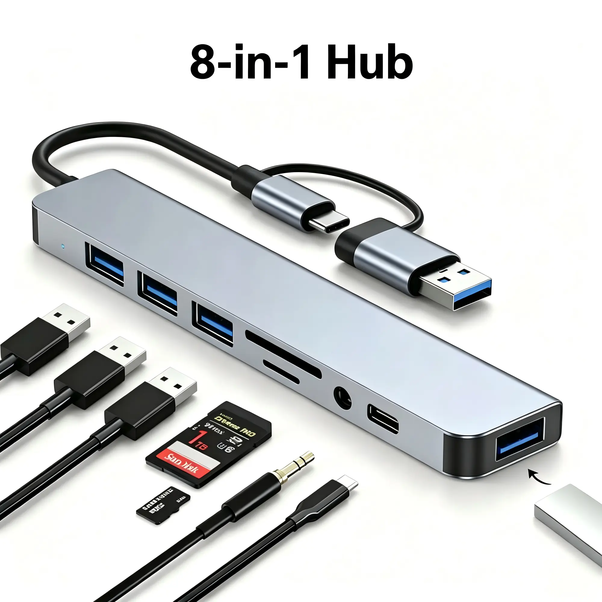 USB C Hub Type C to PD Data Ports TypeC Multiport Adapter Revodok Docking Station 10 in 1 Extender 4USB Ports TF/SD Card Reader 3.5mm Audio Jack C Port Dual USB A/C Input Dongle for iPhone/Samsung/Macbook Air Pro/iPad Pro/XPS Computer Camera data transfer