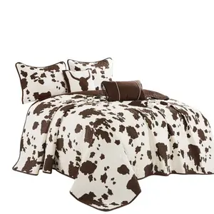 Rustic Cowhide Brown Cow Skull Quilt 4 Piece Set