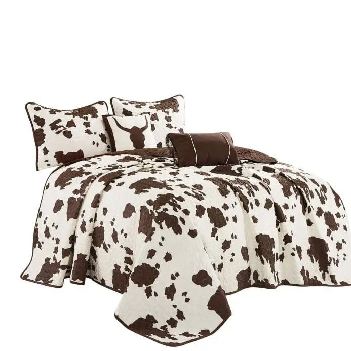 Rustic Cowhide Brown Cow Skull Quilt 4 Piece Set