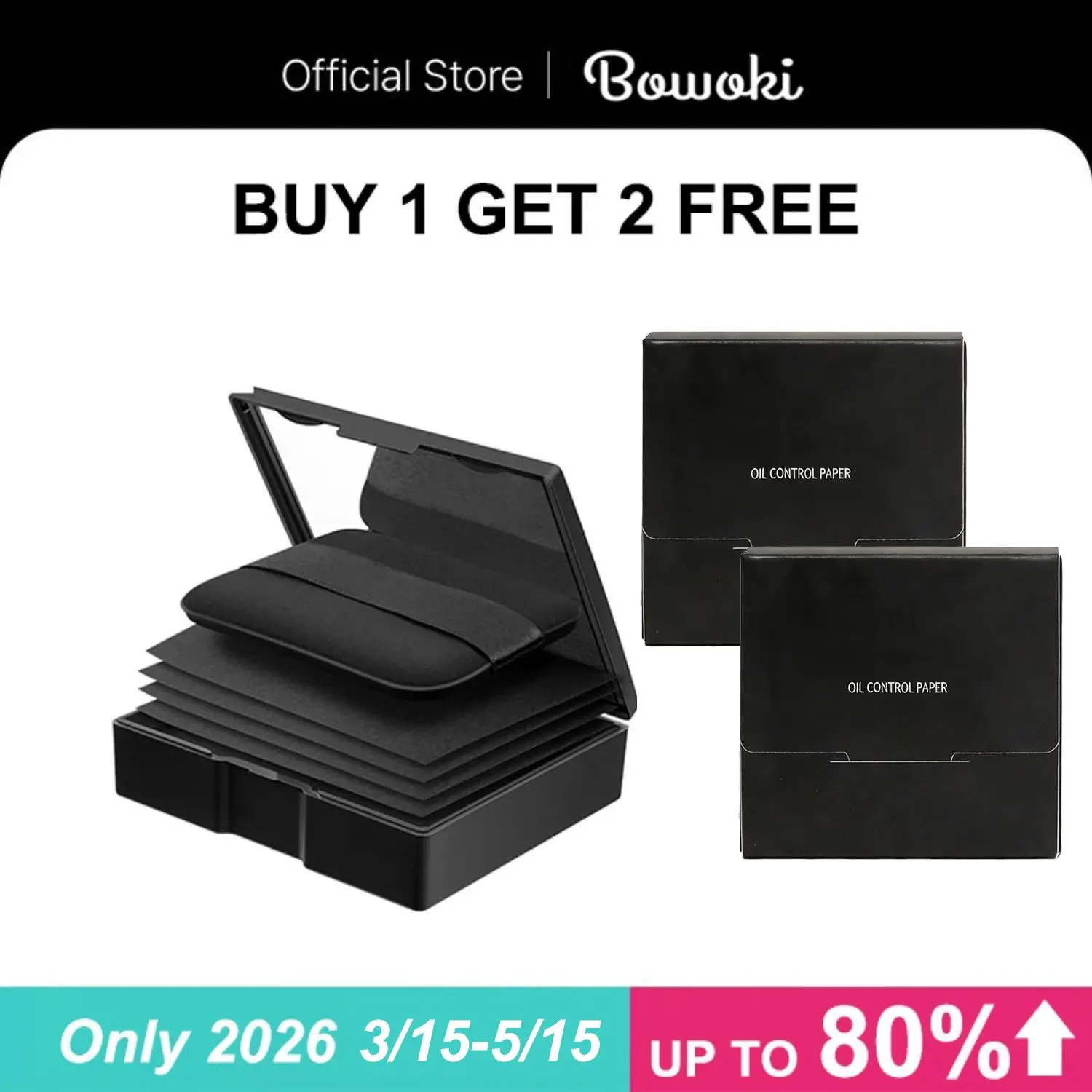 Buy 1 get 2 free Makeup Blotting Paper with Powder, Black Magnet Blotting Sheet for Oily & Combination Skin, Portable Compact with Puff & Mirror, Keeps Makeup Fresh All Day, 400 Sheets + 8 Refill Adhesive Pads tiktokshopspringglowup,summervibes