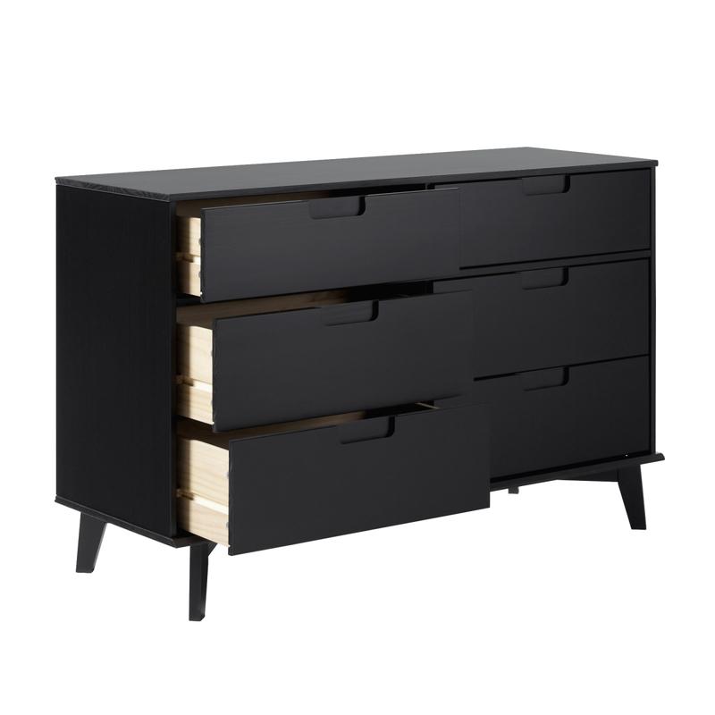 Walker Edison Modern 6-Drawer Durable Solid Pine Wood Cabinet Bedroom Furniture - Painted-Black, Groove Handles, Smooth Runners, 32.88" H x 19" W x 52" L, 88 lbs, Sustainable, Assembly Required (Model BR6DSLDRBL-T)