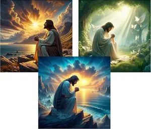 5D Full Drill Diamond Painting Kit 3-Piece Set Christian Praying Jesus Spiritual Art, Faith DIY Craft for Home Wall Decor