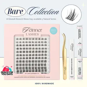 feinner Bare Lash Clusters | Natural 3D Spike DIY Lash Extensions | Ultra-Thin Invisible Band | Weightless Soft Fibers | Beginner-Friendly Everyday Wear | D Curl 8–16mm 8-12mm 12-16mm ｜New arrivals New Trend