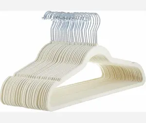 Slim, Velvet, Non-Slip Suit Clothes Hangers, Ivory/Beige- Pack of 30