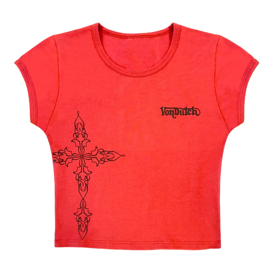 Von Dutch Red and Black Chopper Cross Baby Tee