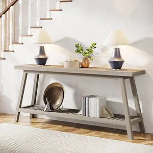 Spaco 70.86-Inch Narrow Long 2-Tier Console Table, Farmhouse Rectangular, Modern Entryway, Rustic Hallway Piece for Behind Couch, Farmhouse Rectangular Table, Modern Entryway Table