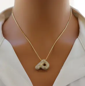 Pave Bubble Initial "P" Pendant Necklace – Trendy 100% Alloy Rhinestone Letter Necklace for Personalized Sparkle