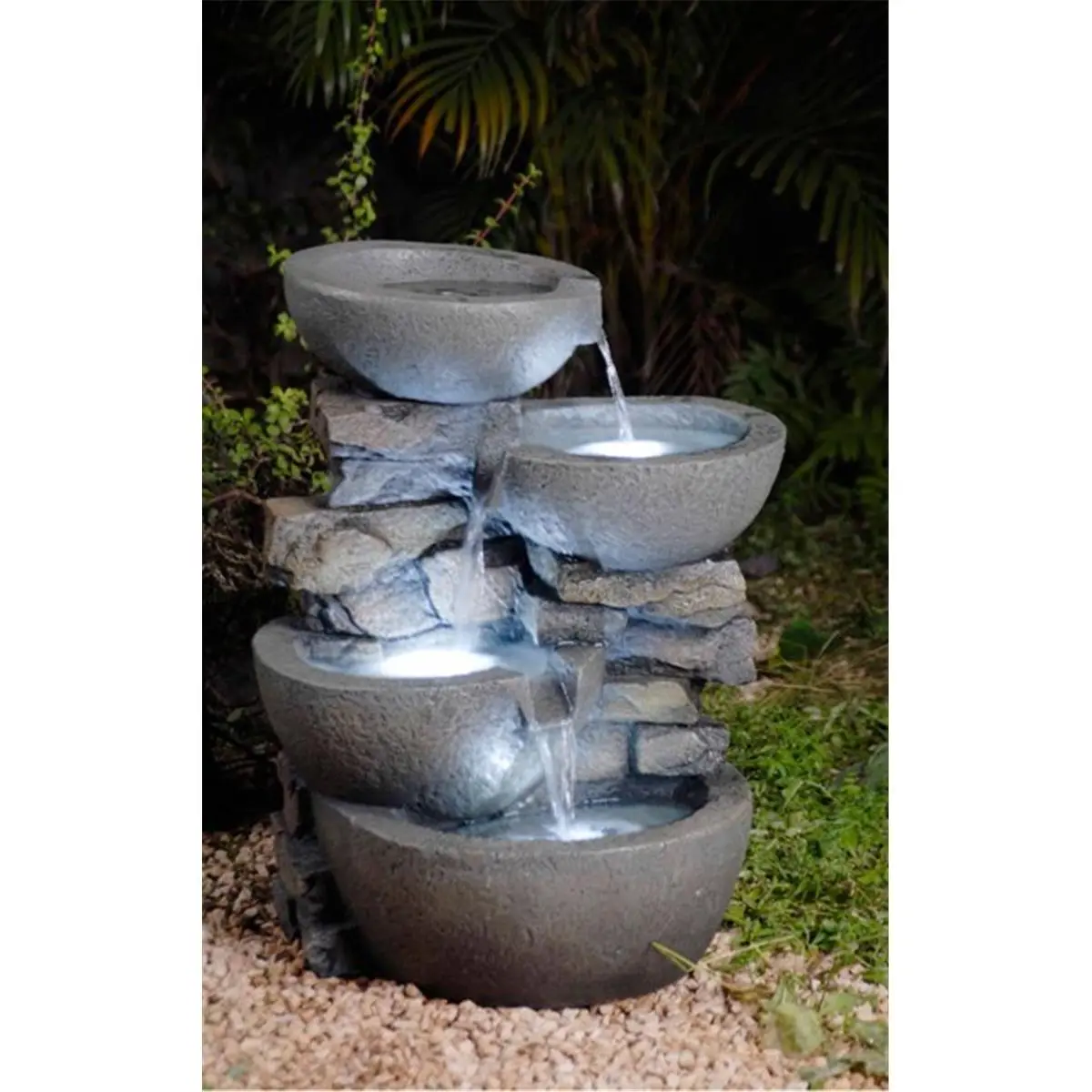 212 MAIN Modern Polyresin Pedestal Fountain - Outdoor Water Fountains with 110V Output, LED Lights, Decorative Bowl, Stone Stacking Design, Weather Resistance, Minimal Noise, 16.5x15x21.7", 14.52 lbs, Garden Focal Point, Weather Resistant