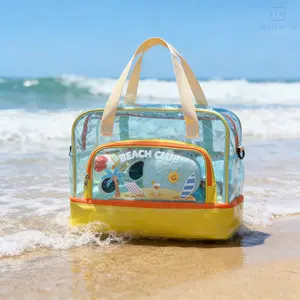 Large Capacity Wet Dry Separation Swim Bag, Clear Waterproof Toiletry Organizer for Women, Portable Waterproof Tote for Gym, Pool, Beach & Travel