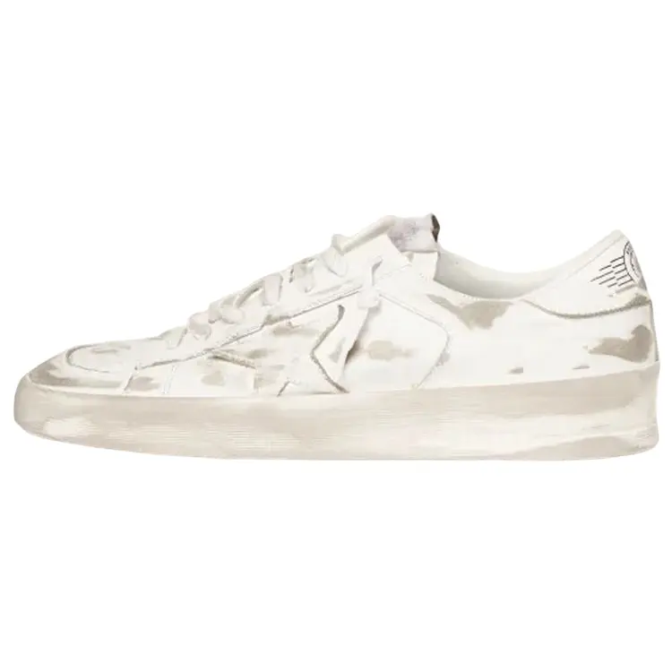 Golden Goose Stardan Men's White Low-Top Distressed Rubber Fashion Sneakers - Lightweight Comfort Walking Shoes, House White Official Footwear, Maison Mihara Verifiable with Credentials & Global Authentication Casual Trainer