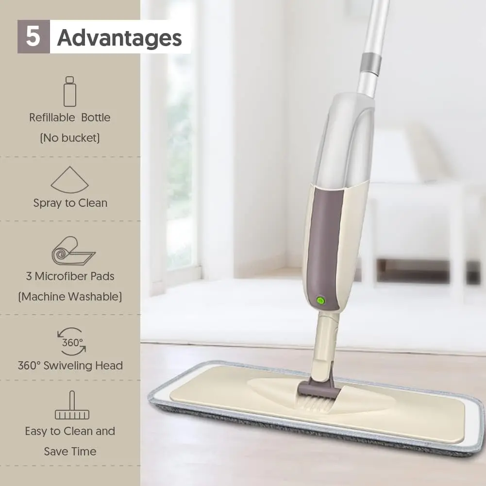 Spray Mops for Floor Cleaning: Wet Mop with 3 Washable Pads | Microfiber, Multi-Surface Floor Cleaning, Wet and Dry Use, Rotating Head, 410ML Refillable Bottle