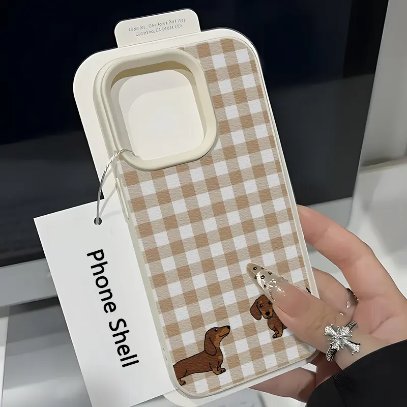 This checkered dachshund pattern TPU perforated textured phone