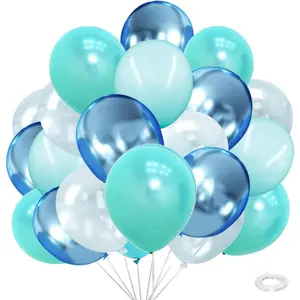 Teal Turquoise Blue Clear Balloons Under the Sea Party Decorations Assorted Colors Kit for  Beach  Fish Shark Theme Birthday& Classroom Decor-40Pcs  Metallic Blue,Bubble Latex Balloon