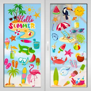 9 Sheets Summer Window Clings, Double Sided Summer Window Clings for Glass Windows, Hello Beach Decals, Sun Watermelon Pattern Stickers for Home Office Accessories Decorations