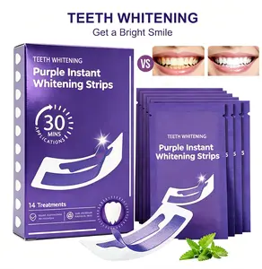 28/14 Pairs Purple Teeth Whitening Strips – Peroxide-Free for Sensitive Teeth, Enamel-Safe, No Burn No Pain, Yellow Stain Corrector, Color Enhancement – Travel