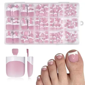 Summer Vibes Toe Nail Press ons - 150pcs Press on Toenails for Women, BerryPink Full Cover Acrylic French Tip Toe Press on Nails Fake Toe Nail Tips Square Fake Toenails for DIY x 15 Sizes 150 pcs