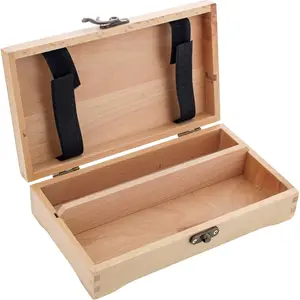 Multifunction artist supply box with locking clasps — wooden art box for storing brushes, pencils, erasers, and tools; organizer case for protection and transportation