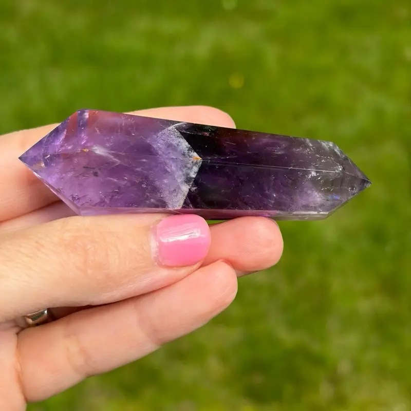 Natural Purple Quartz Double-Point Phantom Amethyst Crystal Tower, Mineral Specimen