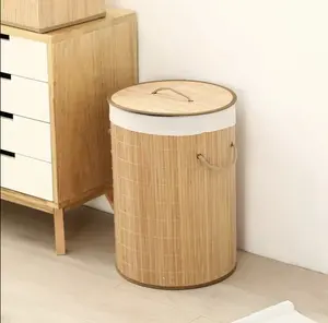 Round Bamboo Storage Basket 13.8x13.8x23.6 Inches Durable Natural Woven Laundry Hamper Toy Blanket Organizer for Bedroom Living Room Playroom Eco Friendly Home Declutter