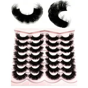14 Pairs Russian Strip Lashes Natural Looking Soft & Fluffy Mink Lashes 3D False Eyelashes Russian Volume Eyelashes Fake Eyelashes Dramatic Makeup Synthetic Wavy Short Hair Wig