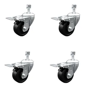 Service Caster SCC-TSTTL20S3514-SRS-M1215-4 Soft Rubber Swivel Threaded Stem Caster with 3.5 x 1.25 in. Black Wheels & 12 mm Stems - Set of 4
