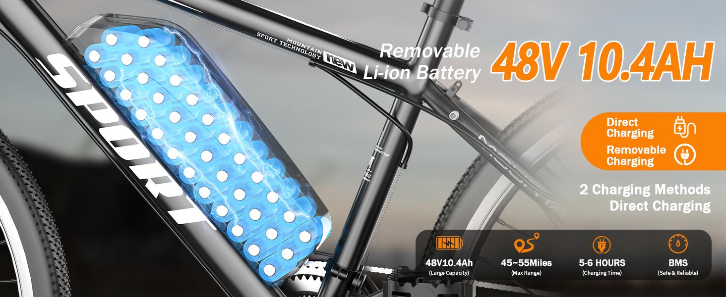 Electric Mountain Bike 26 Tires 1500W Motor 576Wh Removable Battery 25MPH Max Speed 65 mi Range UL2849 Certified Front Suspension Dual Brakes LED Lights