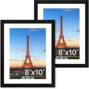 8x10 Picture Frame Set of 2, Photo Frame with HD Plexiglass, Display Pictures 5x7 with Mat or 8x10 Without Mat Multi Picture Frames Collage for Tabletop or Wall Display, Black