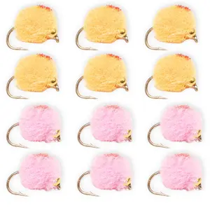 Floating Feather Supply Glo Bug Fly 12 Pack – Pink & Orange, Egg Pattern Size 14