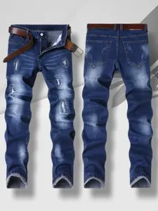 Men's jeans, stretch ripped jeans with embroidery, slim fit, light blue street wear, men's jeans, suitable for all seasons compression  pants  ripped  jeans jeans  n  s through it high street jean fashion boy summer kuul  garments