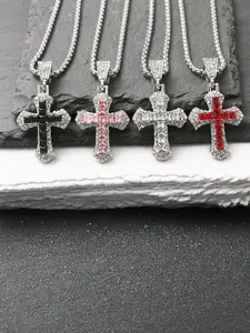 Fashionable Cross Pendant Punk Sweater Chain, Versatile Zircon Necklace, Hip Hop Arrow Sweater Chain, Geometric Style, All Seasons, Cross Pendant Jewelry