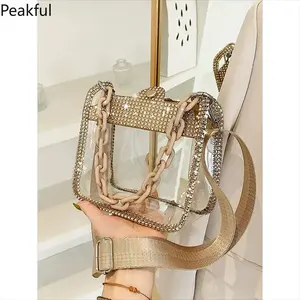 Summer Vibes Transparent Mini Crossbody Bag,Popular Diamond Chain Retro Plain Saddle Bag,Fashion PVC Casual Shoulder Pouch,compact spacious capacity & easy to match,great for game day use,daily commuting,vacation styling and youthful daily accessory picks