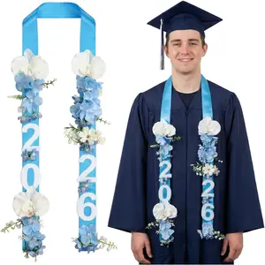 65 Inch Graduation Lei Class of 2026 Hawaiian Flower Leis Artificial Flower Wreath Garland Necklace for College Congrats Grad Wedding Party Decor Supplies(Phalaenopsis Style,Blue)