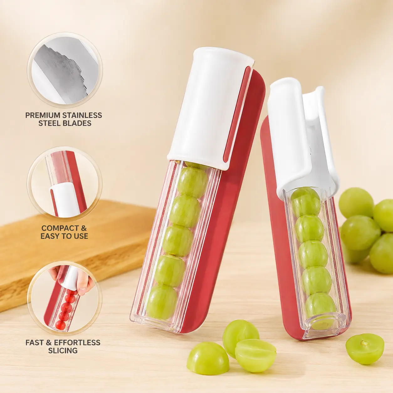 1-Piece Small Fruit Slicer with 201 Stainless Steel Blade, Portable Easy-to-Clean Tool for Chopped Salad & Kitchen Preparation, Chopped Salad Fruit Slicers